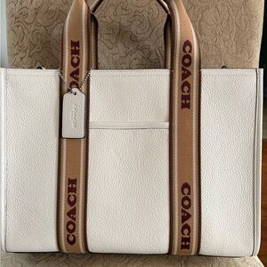 Coach Cream and Brown Logo Tote